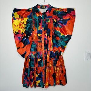 Love Highlight Exaggerated Puff Sleeve Mini Dress XL Multicolor Tiered
